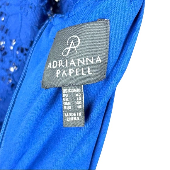 ADRIANNA PAPELL BLUE FLORAL LACE 3/4 SLEEVE STRETCH FITTED SHEATH COCKTAIL DRESS - Picture 13 of 15